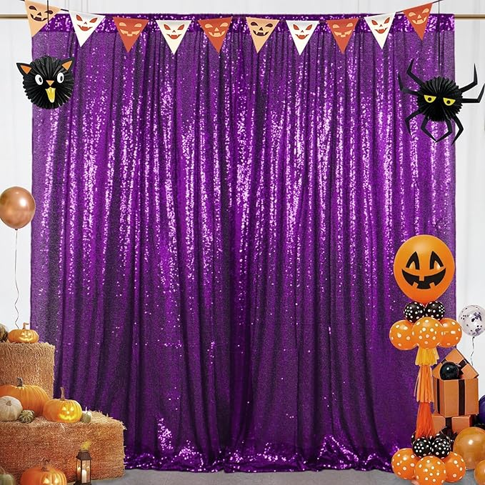 ShinyBeauty Sequin Backdrop 7FTx7FT Royal Purple Sequin Fabric Backdrop Drapes by ShinyBeauty