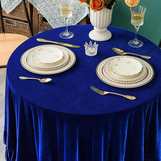 Velvet Tablecloth Luxurious Solid Round Table Cloth, Oblong Retro Farmhouse - Image 3