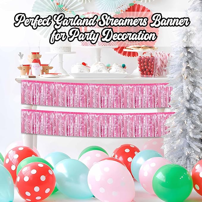 4 Pack 10 Ft Pink Foil Fringe Garland Metallic Streamers Tinsel Banner Wall - Image 5