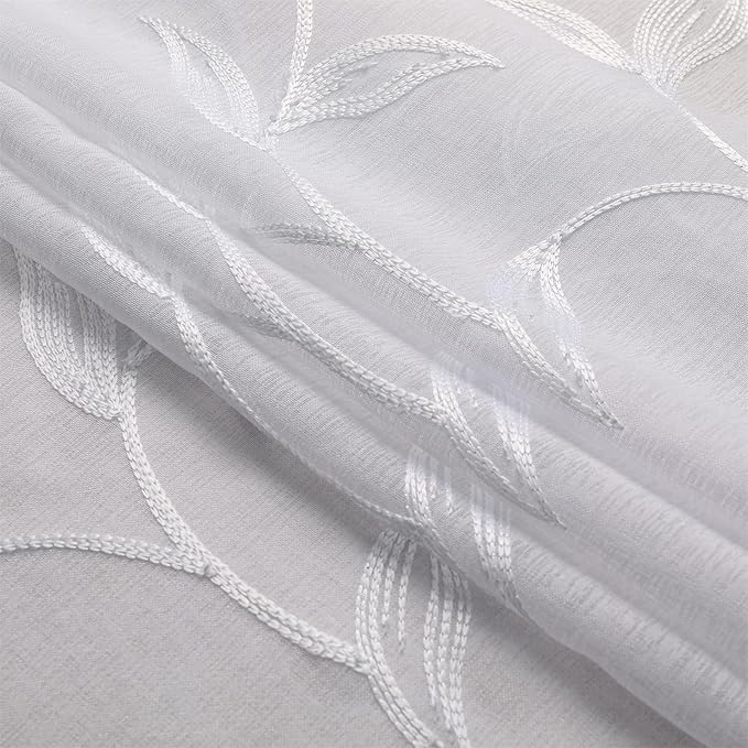 VISIONTEX Sheer Curtains 120 inch Length 2 Panels Set, Rod Pocket Embroidered - Image 7