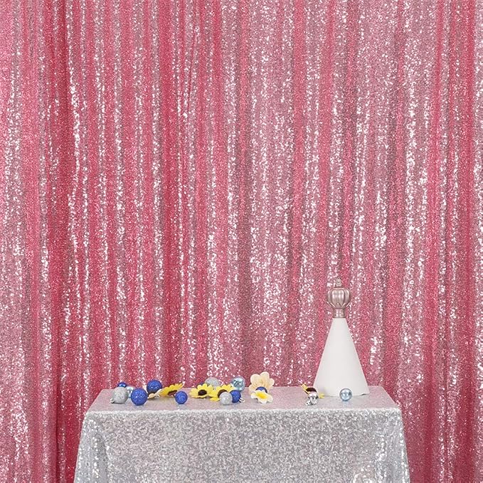 Eternal Beauty Fuchsia Pink Sequin Backdrop, 8x8 Ft Glitter Background Curtains - Image 2