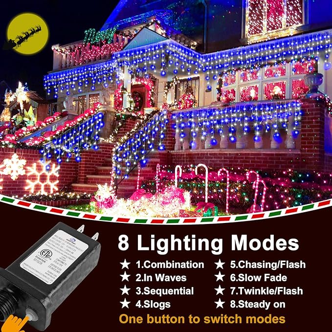 KNONEW Christmas Lights Outdoor Decorations 400 LED 33ft 8 Modes Curtain Fairy - Image 2