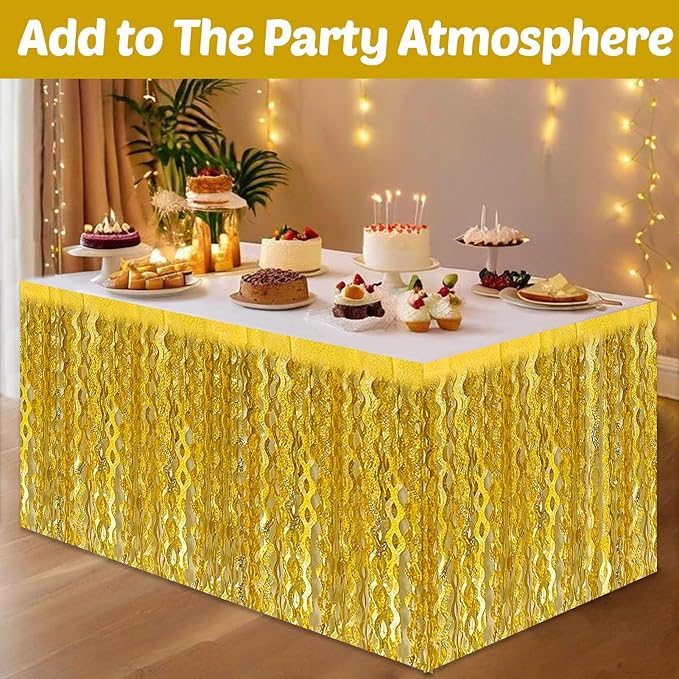 6 Pack 29x108 Inch Gold Wave Foil Fringe Table Skirts Metallic Banner - Image 4