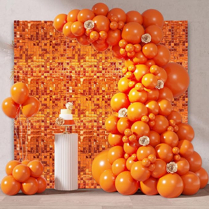 12PCS Orange Shimmer Wall Backdrop, Laser Square Sequin Photo Backdrops Panel - Image 3