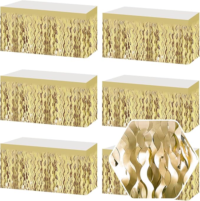 6 Pack 29 x108 Inch Light Gold Wave Foil Fringe Table Skirts Metallic Banner by Ferwzsr