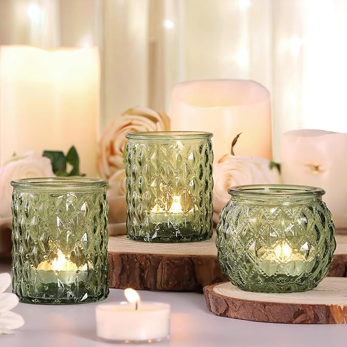 12pcs Assorted Green Votive Candle Holders, Tea Lights Candle Holder - Image 3