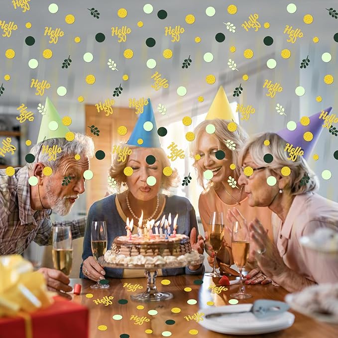 300PC Gold Glitter and Sage Green Happy 50th Birthday Decorations - Image 5