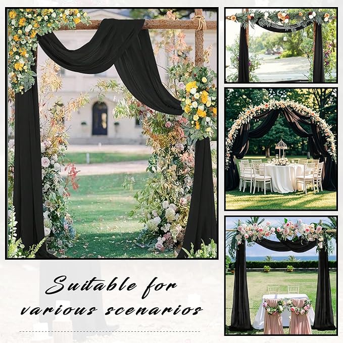 20Ft Length x 28" Width 4 Panels Wedding Arch Draping Fabric Black Arch Drapes - Image 7