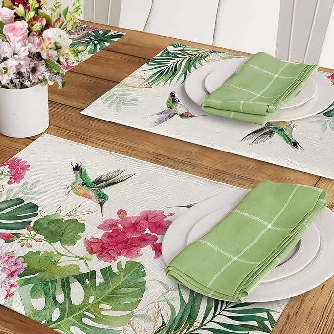 Seliem Spring Summer Geranium Flower Placemats Set of 4, Seasonal Kitchen Decor - Image 6