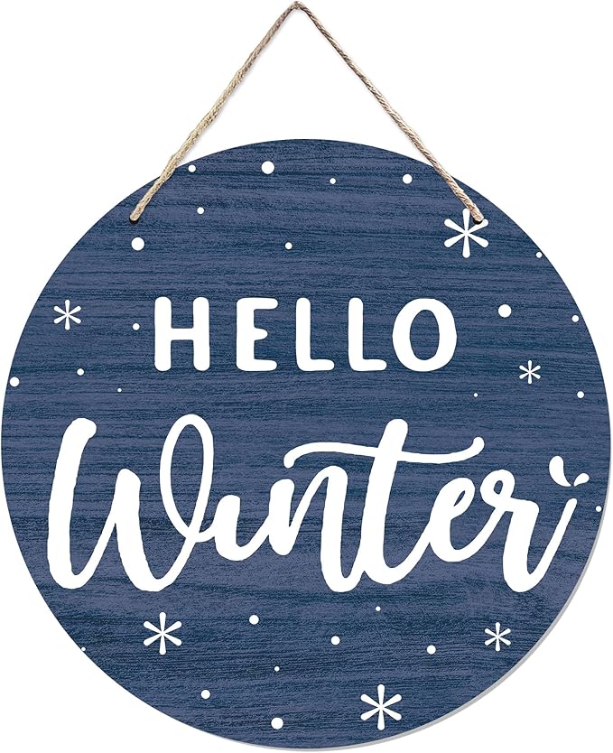 CGBHW Hello Winter Wooden Sign, Winter Wonderland Snowy Christmas Door Decor 12 by CGBHW