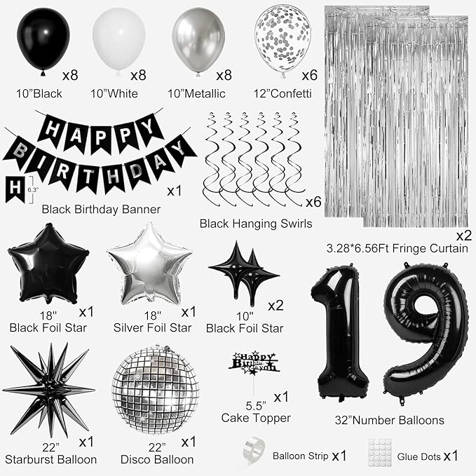 19th Birthday Decorations for Boys Men, Fringe Curtains Kit - Image 2