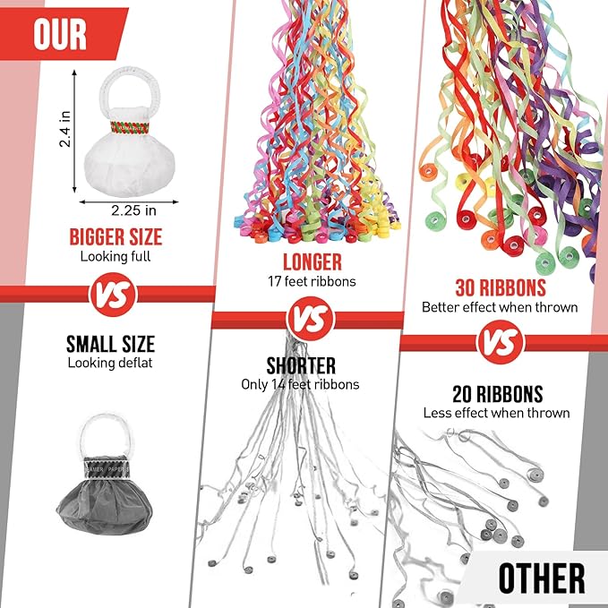 No Mess Streamers 24Pack, Poppers Party Favors, Hand Throw Streamers - Image 2