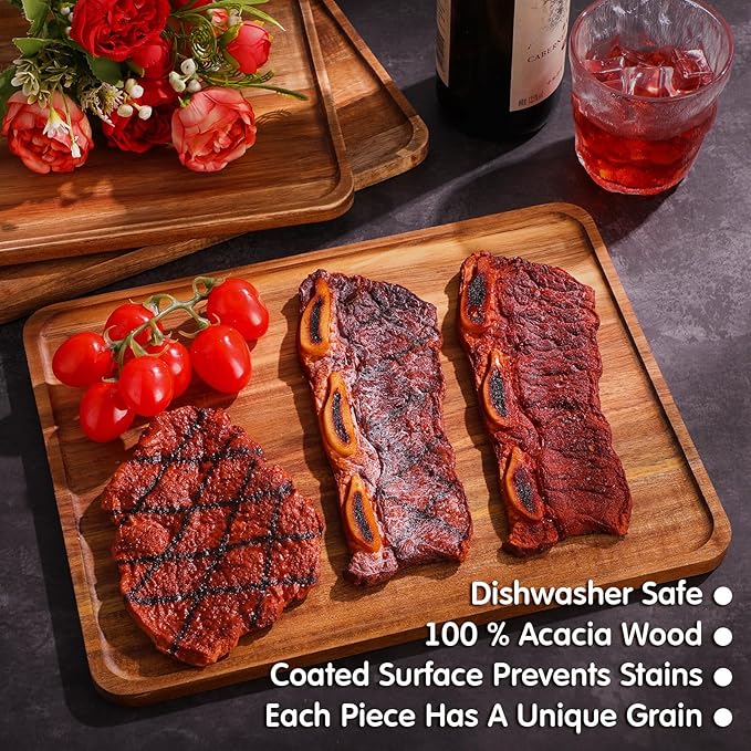 Roowest 5 Pack Solid Acacia Wood Serving Trays - Image 4