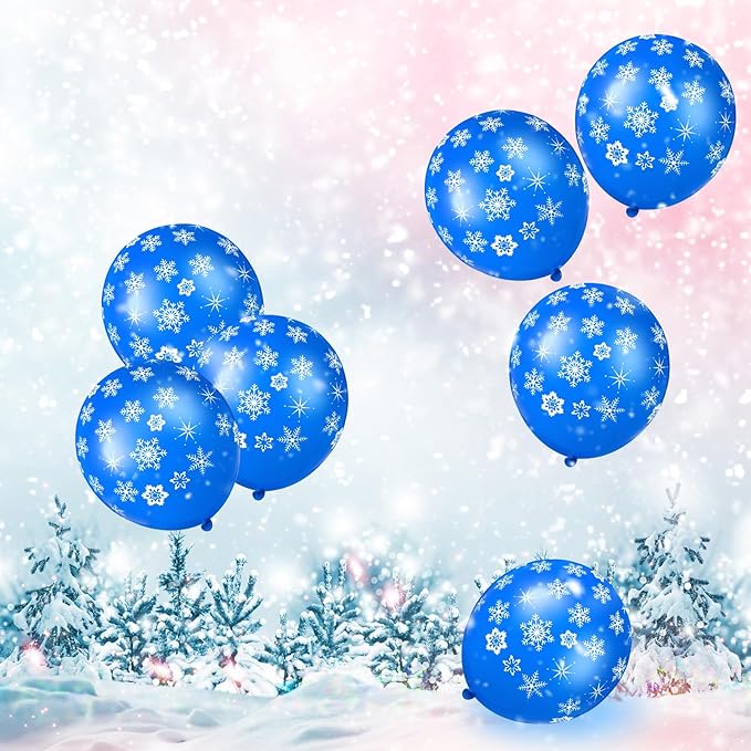 Skylety 40 Pieces Snowflake Balloons Bulk Winter Transparent Snowflake Latex - Image 6