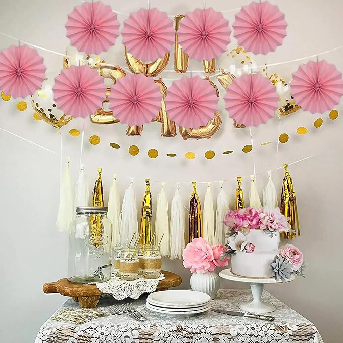 Pink Party Decorations, Baby Shower Decorations Party Paper Fans Bulk 8in - Image 5