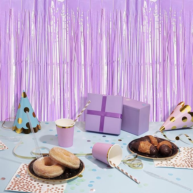 5 Pack Purple Foil Curtain Backdrop 3.2ft x 8.2ft Tinsel Foil Fringe Curtains - Image 5