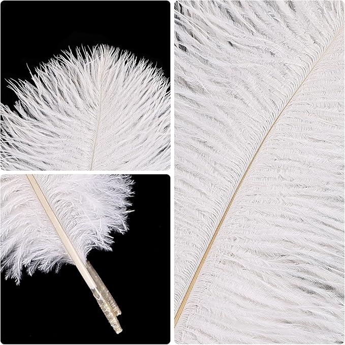 THARAHT White Ostrich Feathers 12pcs Natural Bulk 8-10Inch 20cm-25cm - Image 3
