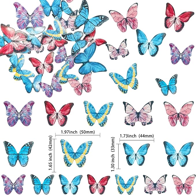 Ephlyn 40Pcs Edible Butterfly Cupcake Toppers 3D Butterfly Cake Picks Mixed - Image 2