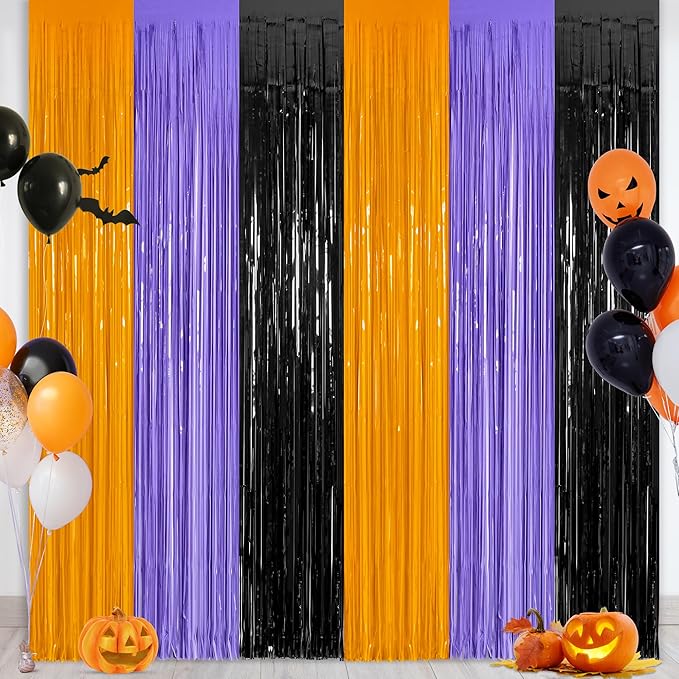 2 Pack Halloween Backdrop, 3.28 FT x 7.05 FT Foil Fringe Curtains, Halloween by ZATAYE