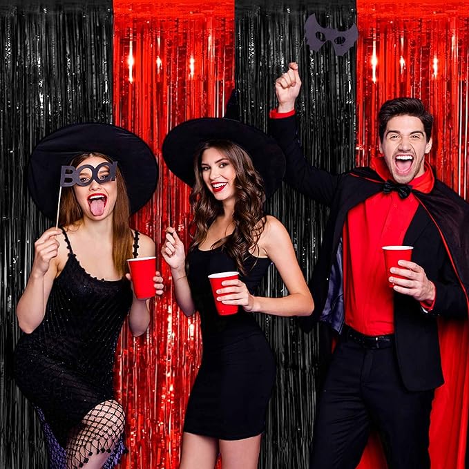 6 Pack Black and Red Foil Fringe Curtains Backdrop, 3.28 x 8.2 Ft Metallic - Image 6