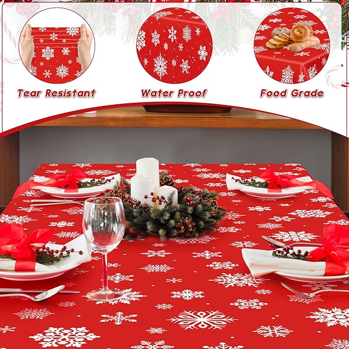 4 PACK Christmas Tablecloths, Snowflakes Tablecloth Xmas Plastic Tablecloth - Image 3