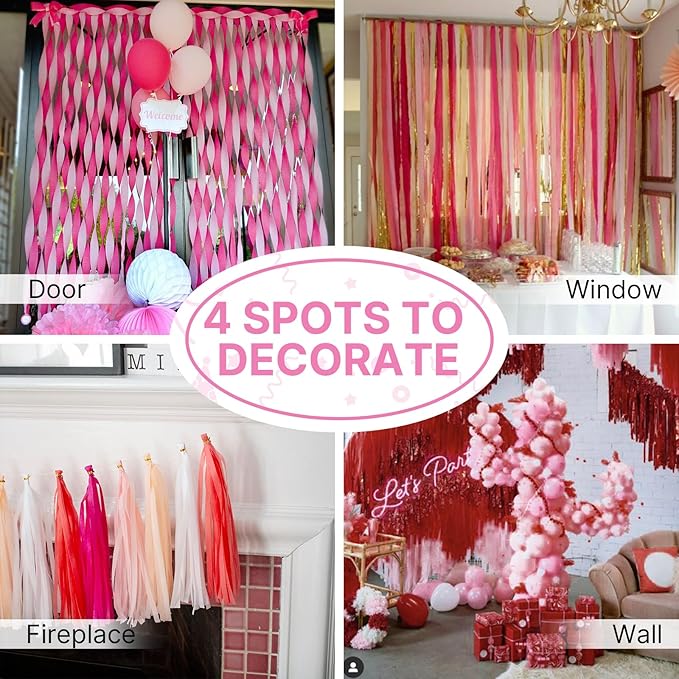 PartyWoo Pink and Red Crepe Paper Streamers 4 Rolls 328 ft Pack of Hot Pink and - Image 5