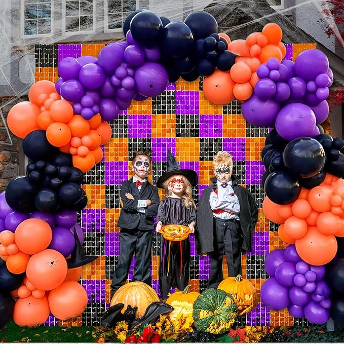 12PCS Black Orange Purple Shimmer Wall Backdrop, Laser Square Sequin Photo - Image 4