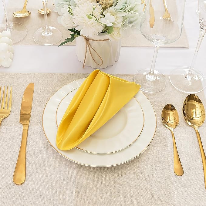 50 Pieces Gold Satin Napkins, Silky Soft Smooth Washable Napkins - Image 4