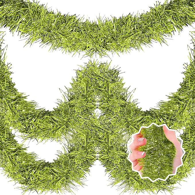50 Feet Light Green Christmas Tinsel Garland, Metallic Foil Twist Banner Wall by LANTIANCHEN