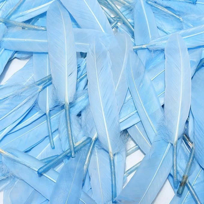 FeelfunFeather 120pcs Sky Blue Goose Cochettes Feather Natural Bulk 4-6 inch - Image 5