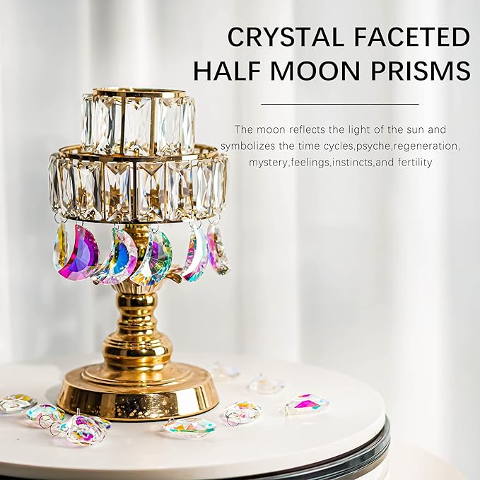 6pcs Colorful Crystal Faceted Half Moon Prisms Chandelier Lamp Lighting Drops - Image 4
