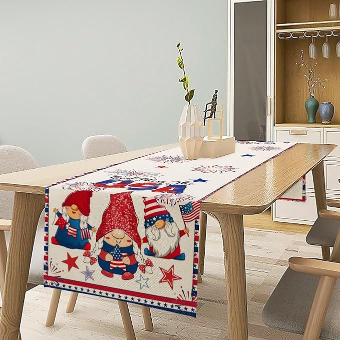 Cute Patriotic Gnomes Table Runner, American Independence Day 4th of July Gnome - Image 2