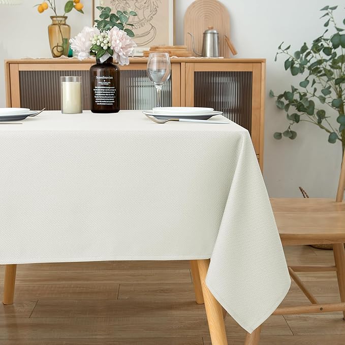 Biscaynebay Textured Fabric Square Tablecloths 90x90 Inches, Ivory Water - Image 7