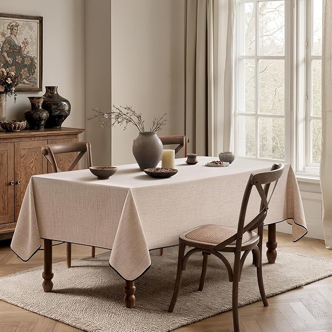 MIULEE Natural-Black Linen Tablecloth 60x84 Inch Rectangle Table Cloth - Image 4