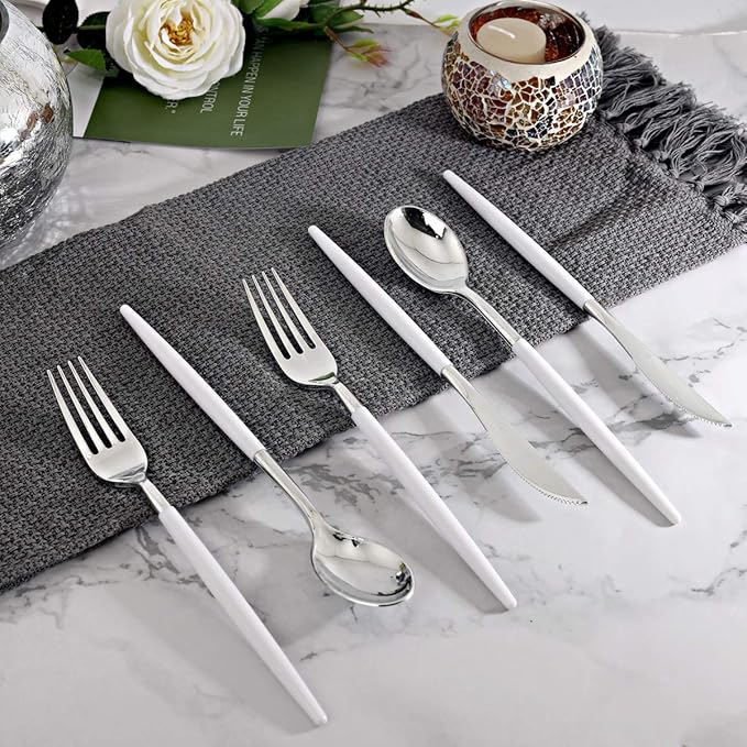 WELLIFE 144 Pack Silver Plastic Cutlery, Disposable Silver Flatware Includes： - Image 5