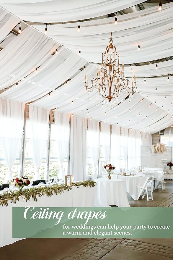 6 Panels White Wedding Ceiling Drapes 5ftx40ft Ceiling Drapes Chiffon Fabric - Image 7