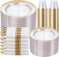 SUT 350 Pcs Gold and Clear Plastic Dinnerware Set by SeeYouTomorrow