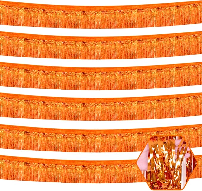 6 Pack 10 Feet Orange Foil Fringe Garland Metallic Tinsel Streamers Banner Wall by Ferwzsr