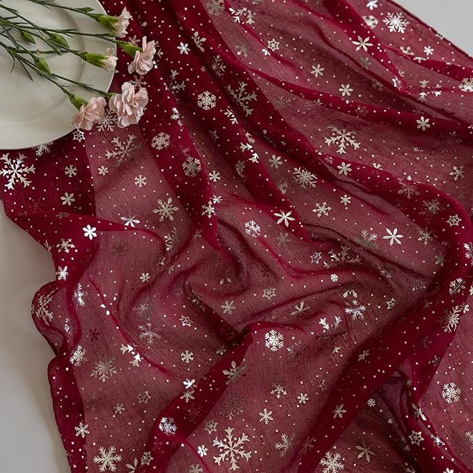 Silvery Snowflake Metallic Print Tulle Christmas Table Runner, Seasonal Winter - Image 2