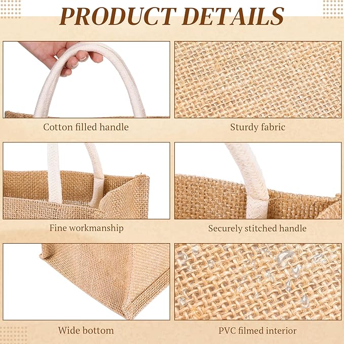 Cunno 24 Pcs Burlap Tote Bag Mini Jute Reusable Waterproof Bag - Image 3