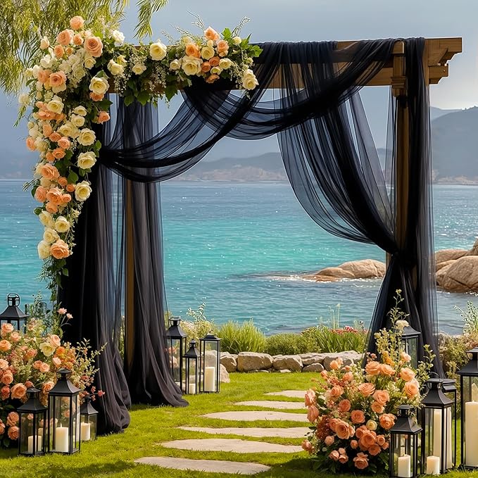 1 Panels Wedding Arch Draping Fabric Black Sheer Backdrop Curtain Arch Drape - Image 7
