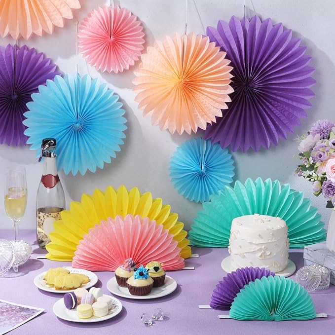 MotiMind 24 Pcs Pastel Paper Fans Pink Peach Party Decorations Classroom Decor - Image 3