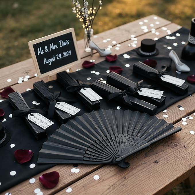 JOHOUSE 12 Packs 8.2 Inch Black Chinese Paper Foldable Hand Fan - Image 5