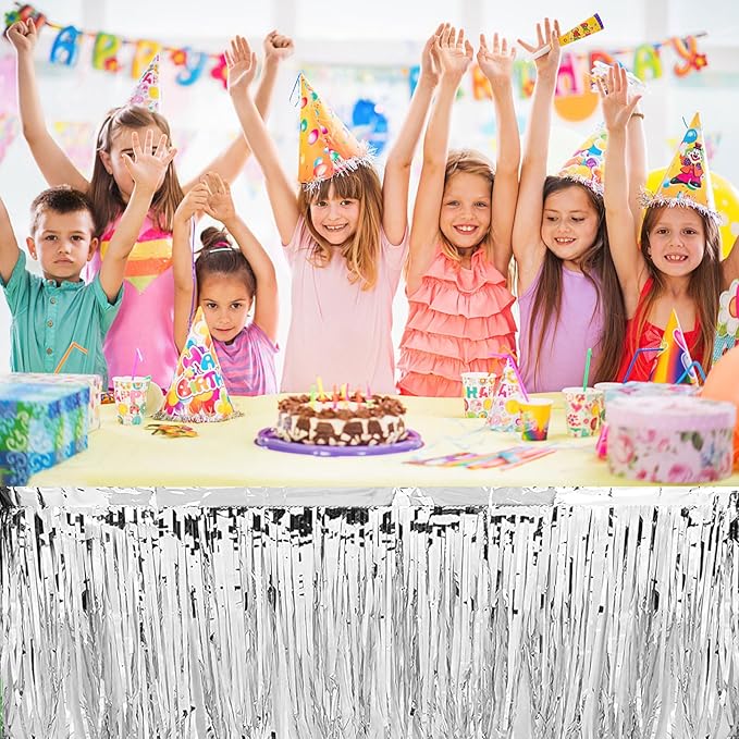 4 Pack Metallic Foil Fringe Tinsel Table Skirts, 29x108 Inch Party Disposable - Image 4