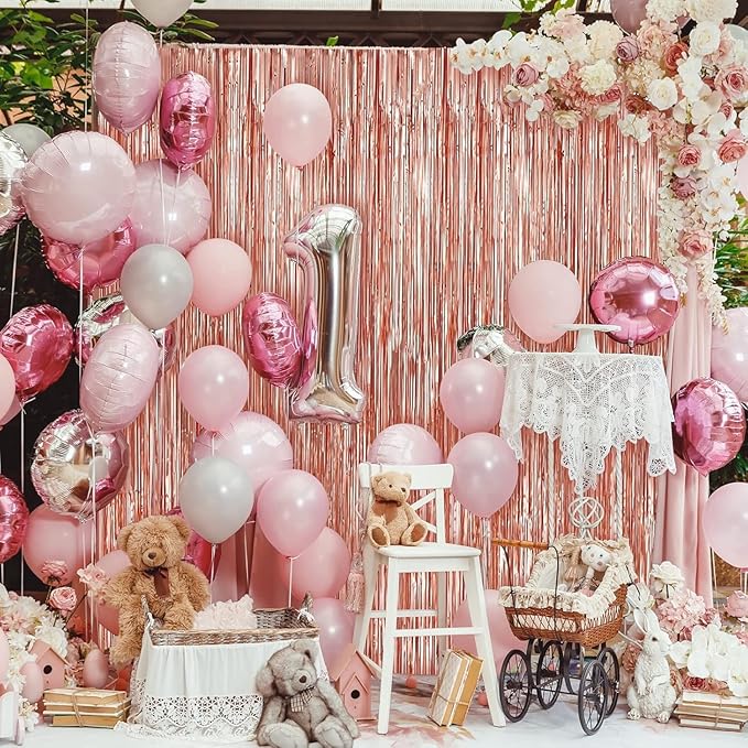 Crosize 8 Pack 3.3 x 9.9 ft Rose Gold Foil Fringe Curtains Party Decorations - Image 2