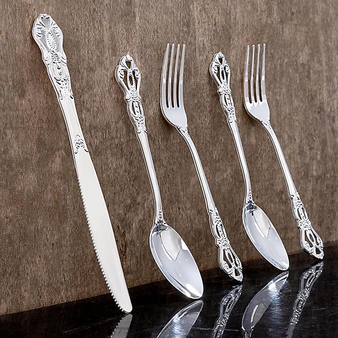 40PSC Silver Plastic Cutlery - Image 3