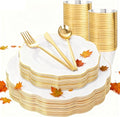 bUCLA 180PCS White and Gold Plastic Plates Disposable by BUCLA