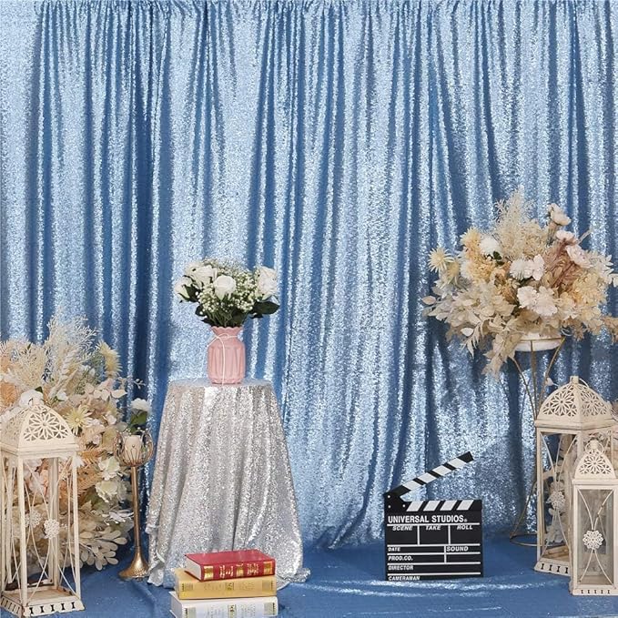 Eternal Beauty Baby Blue Sequin Backdrop, 20x10 Ft Glitter Background Curtains - Image 2