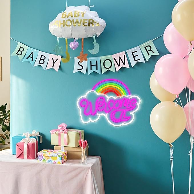 LISIGNVE Rainbow Welcome Neon Sign Cloud Light Up Sign Welcome Led Sign Rainbow - Image 7