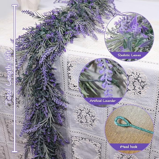 MAKHOT Spring Summer Lavender Purple Garland, 6Ft Lavender Artificial Green - Image 2
